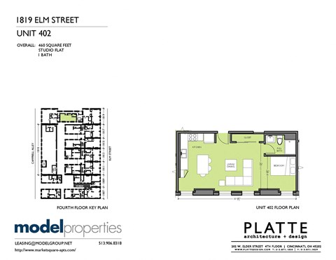 Floor plan for studio, 1 bath, 460 sqft